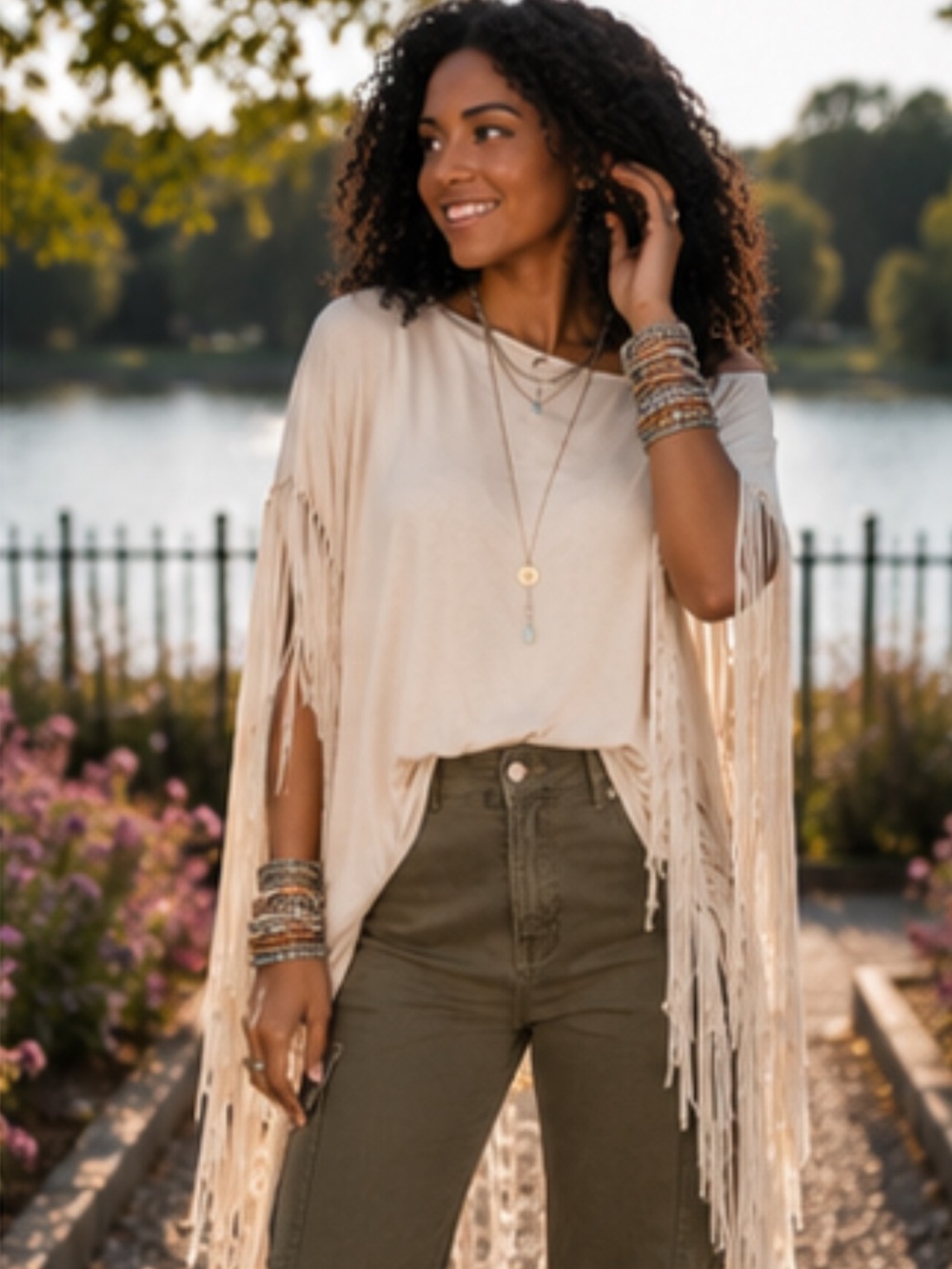 Showstopper Fringe Poncho Top | Boho Western Festival Oversized Tunic - Picture 6 of 12
